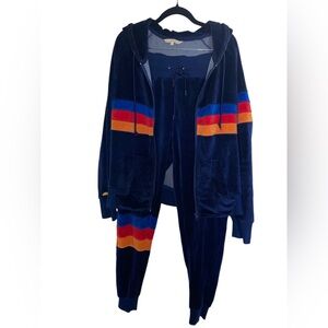 C&C California Velour jogger set with Colorblock Stripes Size Med/large Blue